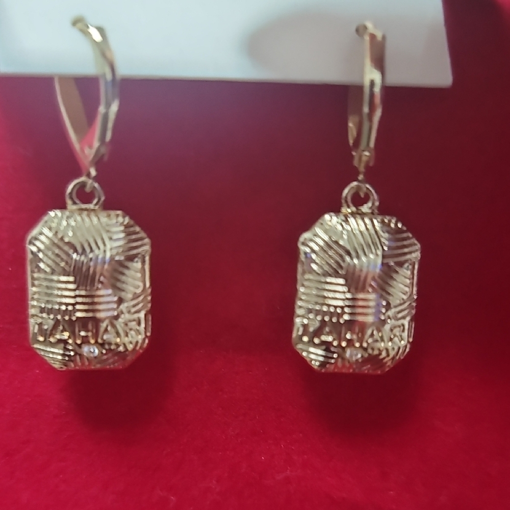 Tahari Gold-Tone Dark Burgundy Emerald-Cut Crystal Drop Earrings - Picture 7 of 11